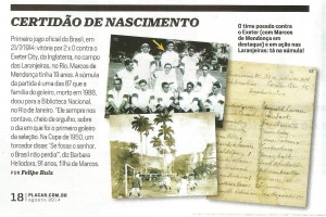 seleção Matéria sobre primeiro jogo da Seleção. Revista Placar agosto 2014.